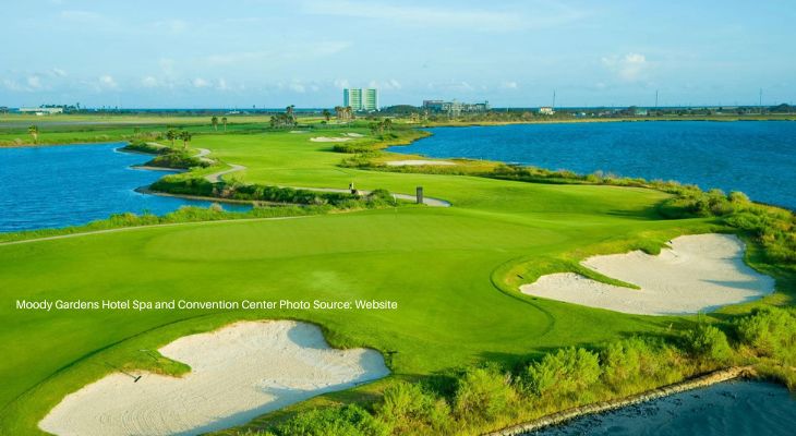 Moody Gardens Hotel Spa and Convention Center in Galveston Texas  - affordable golf resorts in Texas to visit in Summer - Golf Ball Monkey